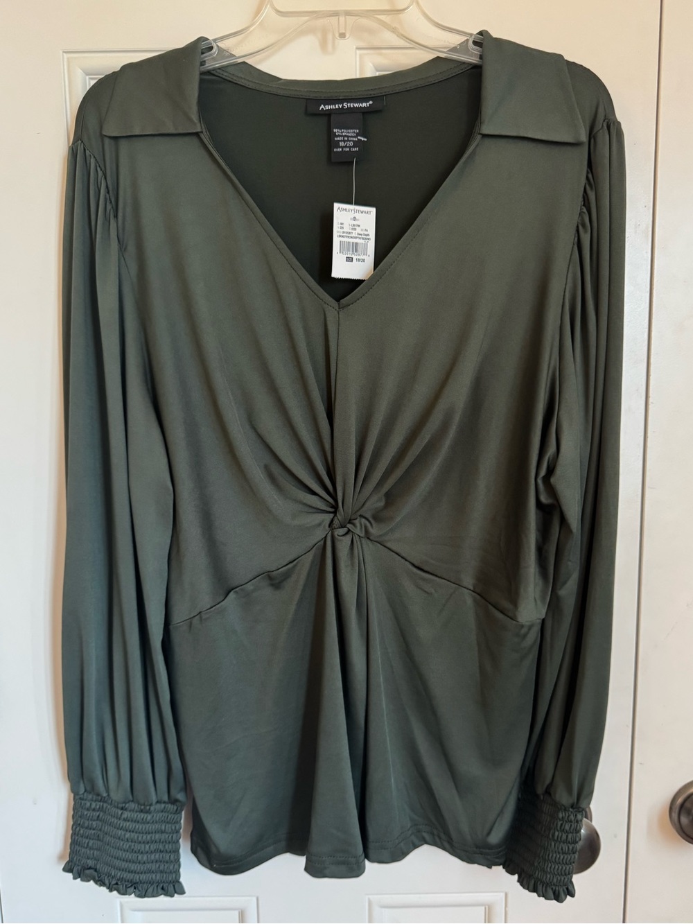Ashley Stewart Twist-Front Silky Top in Olive Green NWT